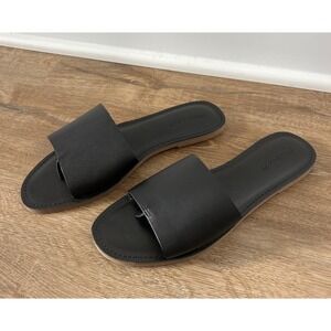 Madewell The Boardwalk Post Slide Sandals Black Leather Slip on Women's Sz 9 New